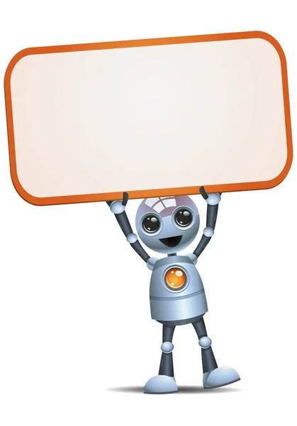Illustration Happy Droid Little Robot Hold Lifting Blank Sign Isolated — Stock Photo, Image