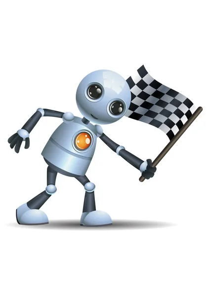 Ilustración Robot Pequeño Androide Feliz Mantenga Bandera Acabado Sobre Fondo —  Fotos de Stock