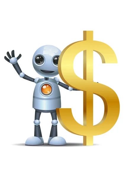 Ilustración Pequeño Robot Androide Feliz Sostener Símbolo Del Dólar Fondo — Foto de Stock