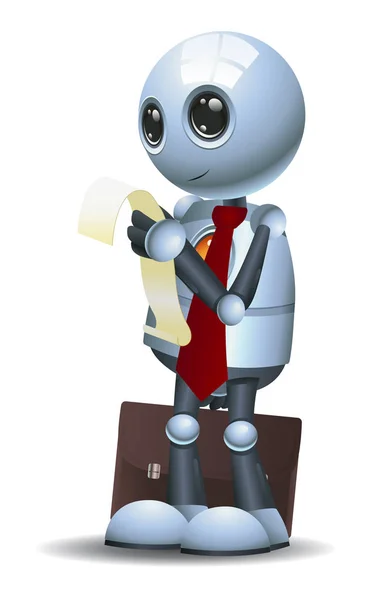 Ilustracja Szczęśliwy Droid Małego Robota Przytrzymaj Listę Kontrolną Białym Tle — Zdjęcie stockowe