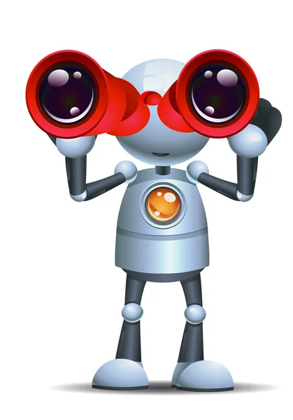Ilustración Pequeño Robot Androide Feliz Sostener Binocular Sobre Fondo Blanco — Foto de Stock