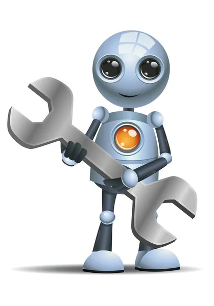 Illustration Happy Droid Little Robot Hold Mechanic Tool Wrench Isolated — Stock Photo, Image