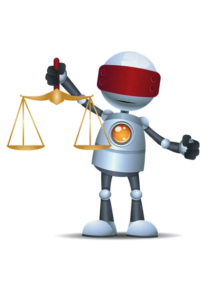 illustration of a happy droid little robot hold justice scale on isolated white background