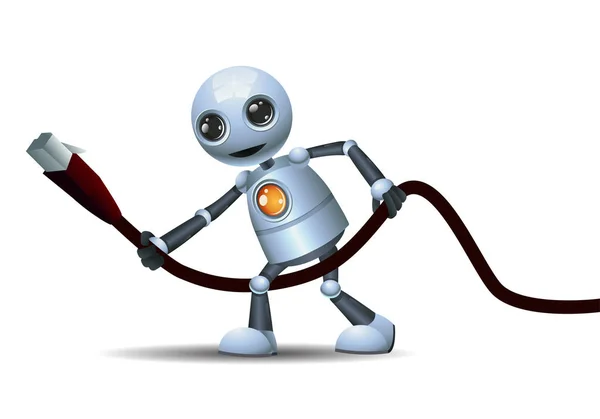 Illustration Happy Droid Little Robot Hold Hub Wire Isolated White — Stock Photo, Image