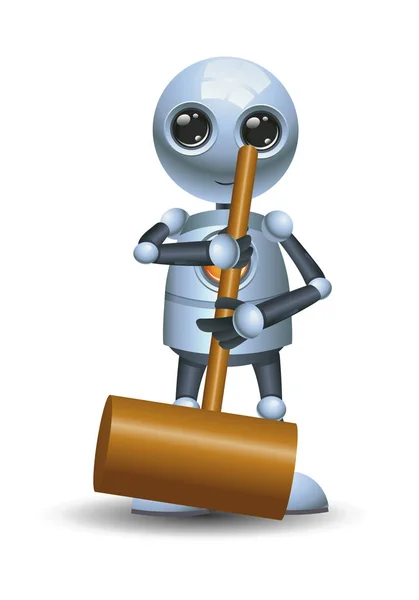 Illustration Happy Droid Little Robot Hold Hammer Isolated White Background — Stock Photo, Image