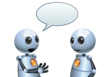 mutlu bir droid illüstrasyon izole beyaz arka plan üzerinde küçük robot konuşma