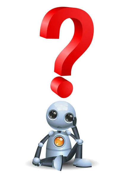 Illustration Happy Droid Little Robot Thinking Big Question Isolated White — Stock Photo, Image