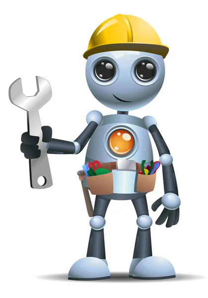 Ilustrace Šťastný Droid Malý Robot Stavební Dělník Izolované Bílém Pozadí — Stock fotografie