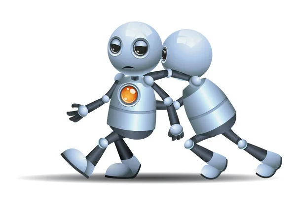 Illustration Happy Droid Little Robot Push Other Robot Isolated White — Stock Photo, Image