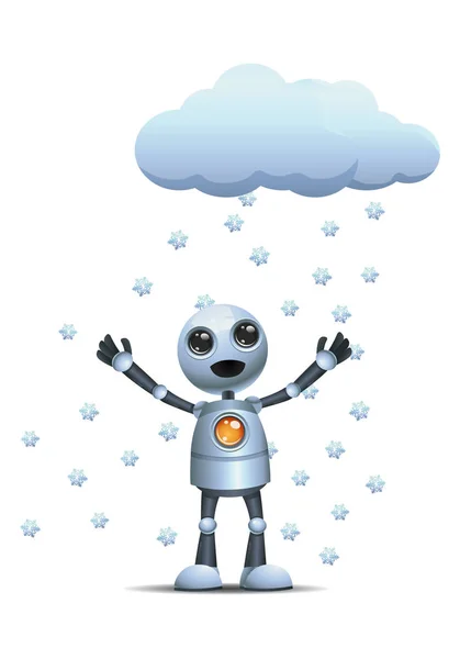 illustration of a happy droid little robot on snow rain on isolated white background