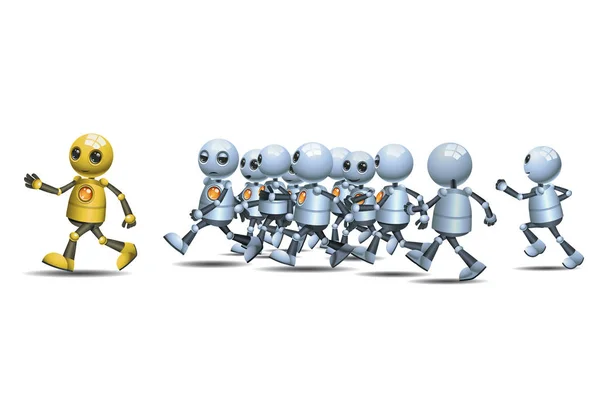 Illustrazione Piccolo Robot Droide Felice Leader Running Pack Sfondo Bianco — Foto Stock
