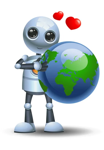 Illustration Glad Droid Lilla Roboten Krama Globe Kärleksfull Jorden Isolerade — Stockfoto