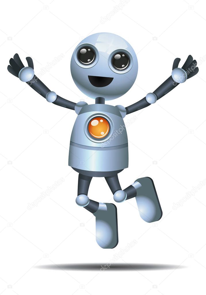 illustration of a happy droid little robot jump in happiness on isolated white background