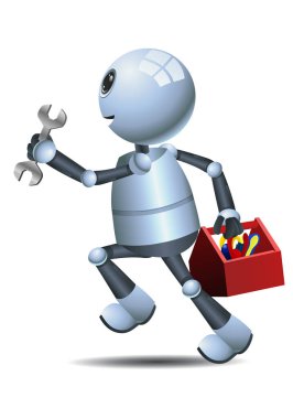 mutlu bir Droid illüstrasyon izole beyaz arka plan küçük robot mekanik çalışan