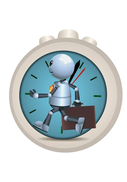 Ilustracja Szczęśliwy Droid Podkreślił Mały Robot Działa Przeciwko Czas Białym — Zdjęcie stockowe