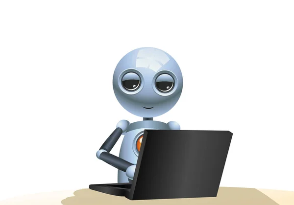 Illustration Happy Droid Little Robot Playing Computer Isolated White Background — Stock Photo, Image