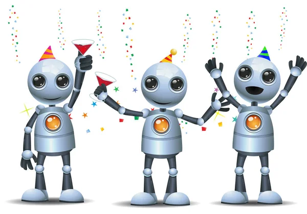 mutlu bir Droid illüstrasyon izole beyaz zemin üzerine küçük robot parti grubu