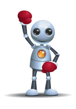 mutlu küçük bir robot boks boks eldiven yalıtılmış beyaz arka plan üzerinde giyen hazır çizimi