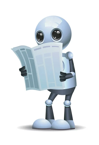 Illustration Happy Little Robot Reading News Paper Isolated White Background — Stock Photo, Image