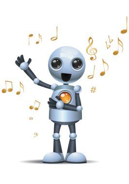 Beyaz arka plan üzerinde yüksek sesle şarkı küçük bir robot illüstrasyon izole