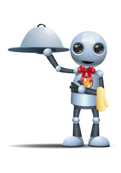 Ilustracja Szczęśliwy Mało Sługi Robota Przytrzymaj Metalowa Taca Białym Tle — Zdjęcie stockowe