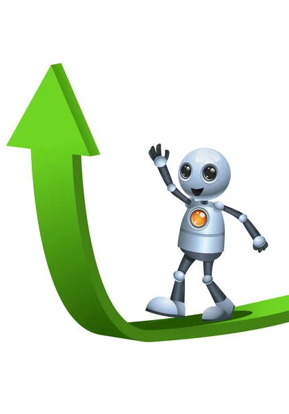 Illustration Little Robot Walking Top Ascending Arrow Isolated White Background — Stock Photo, Image