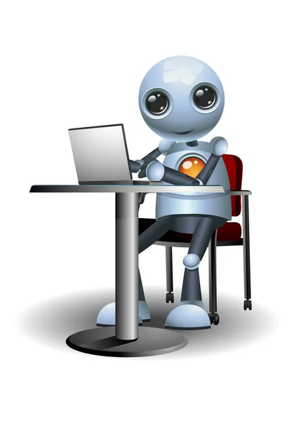 Illustratie Van Een Kleine Robot Met Behulp Van Laptop Bureau — Stockfoto