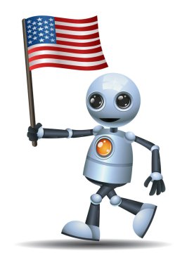 küçük bir robot tutun ABD bayrağı izole beyaz arka plan üzerinde gösterimi