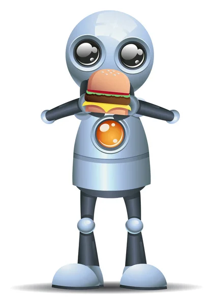 illustration of a happy little robot emotion in happy eating on isolated white background