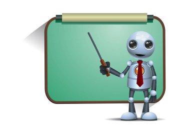 bir mutlu küçük robot öğretmen veya Profesör öğretim izole beyaz arka plan üzerinde gösterimi