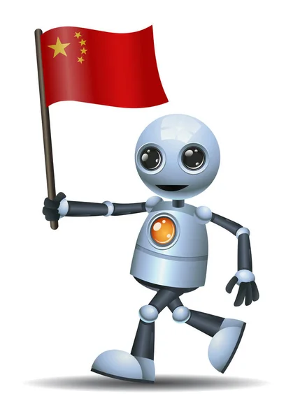 Illustration Lite Lilla Roboten Hålla Kina Flagga Isolerade Vit Bakgrund — Stockfoto