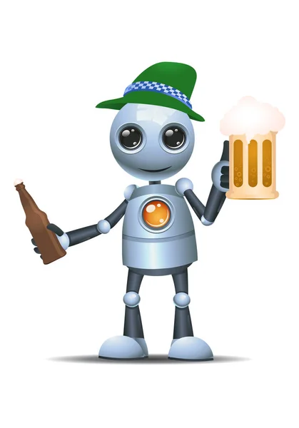 illustration of a happy droid little robot on Oktoberfest hold beer on isolated white background