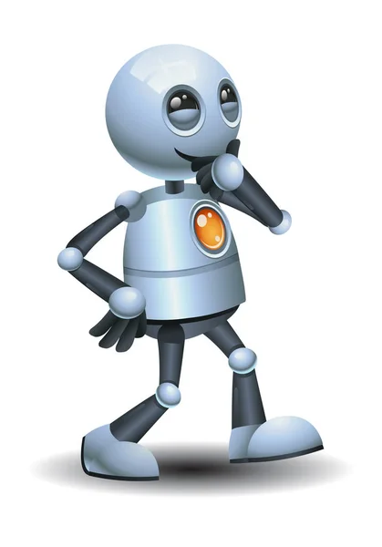 illüstrasyon izole beyaz arka plan üzerinde düşünme sırasında yürüyüş mutlu küçük bir robot
