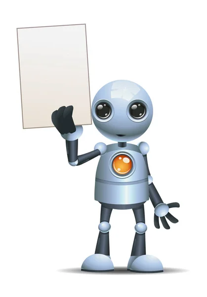 Illusztráció Egy Boldog Kis Robot Üzletember Ragaszkodik Üres Papír Elszigetelt — Stock Fotó