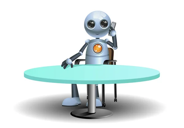 Illusztráció Egy Boldog Kis Robot Üzletember Hívó Üzleti Partner Elszigetelt — Stock Fotó