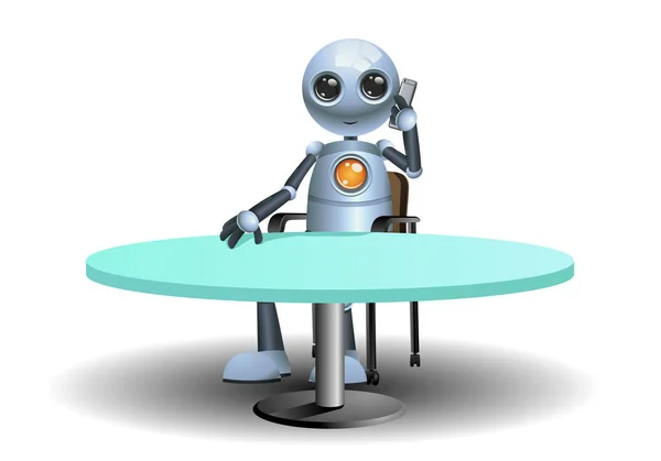 bir mutlu küçük robot işadamı arama iş ortağı izole beyaz arka plan üzerinde gösterimi