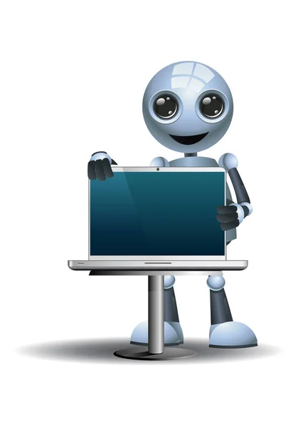 Illustratie Van Een Gelukkig Weinig Robot Zakenman Verkoper Met Laptop — Stockfoto