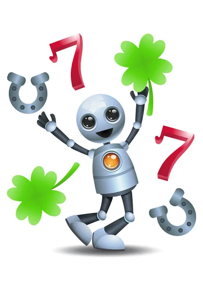 Little robot happy surrounded by lucky items — Stock Photo, Image
