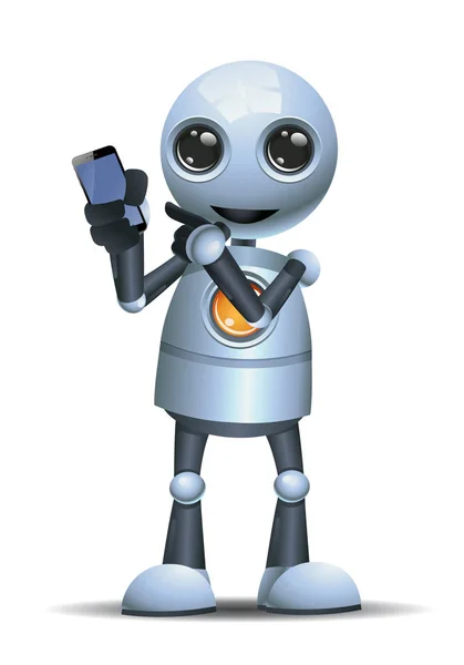Маленький робот показывает свой мобильный телефон — стоковое фото
