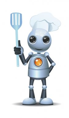 küçük robot şef ızgara ızgara hazır bir spatula tutun