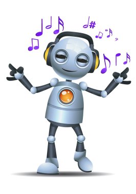 küçük robot mutlu kulaklık dinleme müzik giyen