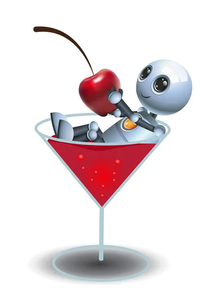 Piccolo robot sedersi rilassante su un bicchiere di liquore — Foto Stock