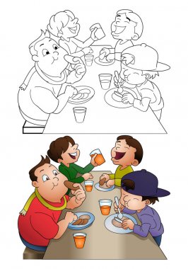 izole beyaz üzerinde istirahat ederken birlikte yemek grup seyahat erkek