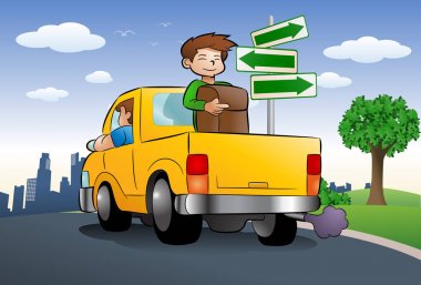 seyahat için kamyon sürme bir çocuk illüstrasyon