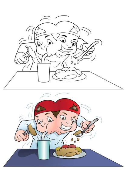 Viajando menino comendo rápido no isolado branco — Fotografia de Stock