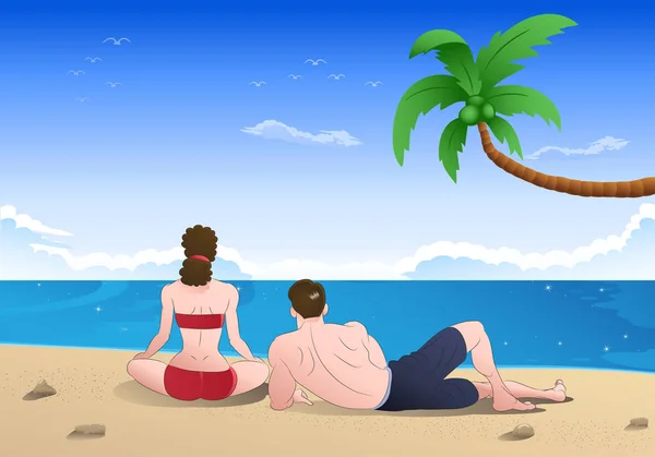 Illustration d'un couple assis relaxant en vacances à la plage — Photo