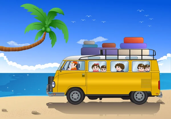 Ilustración de un mini bus familiar listo para las vacaciones — Foto de Stock