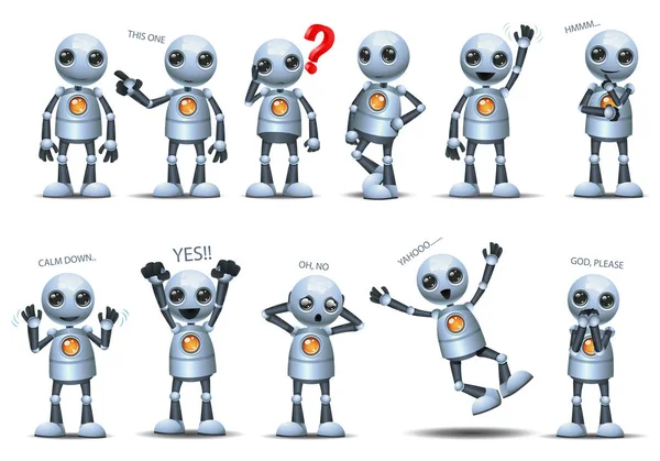 Temel duruş hareketini temsil eden küçük robot setinin 3 boyutlu çizimi