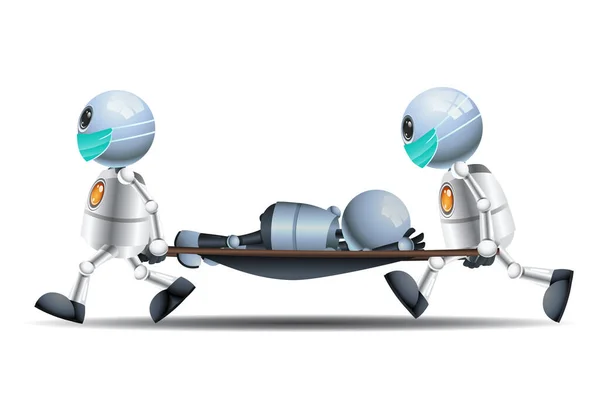 Illustration Liten Robot Medic Bära Pandemi Corona Patient Isolerad Vit — Stockfoto