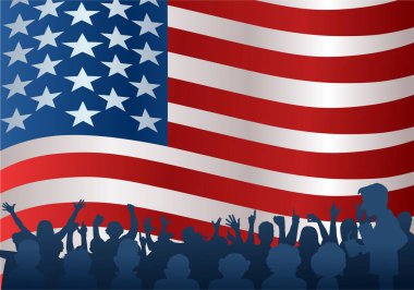 ABD bayraklarında seyirci kitlesinin yer aldığı Amerika Birleşik Devletleri bayrağının gösterimi